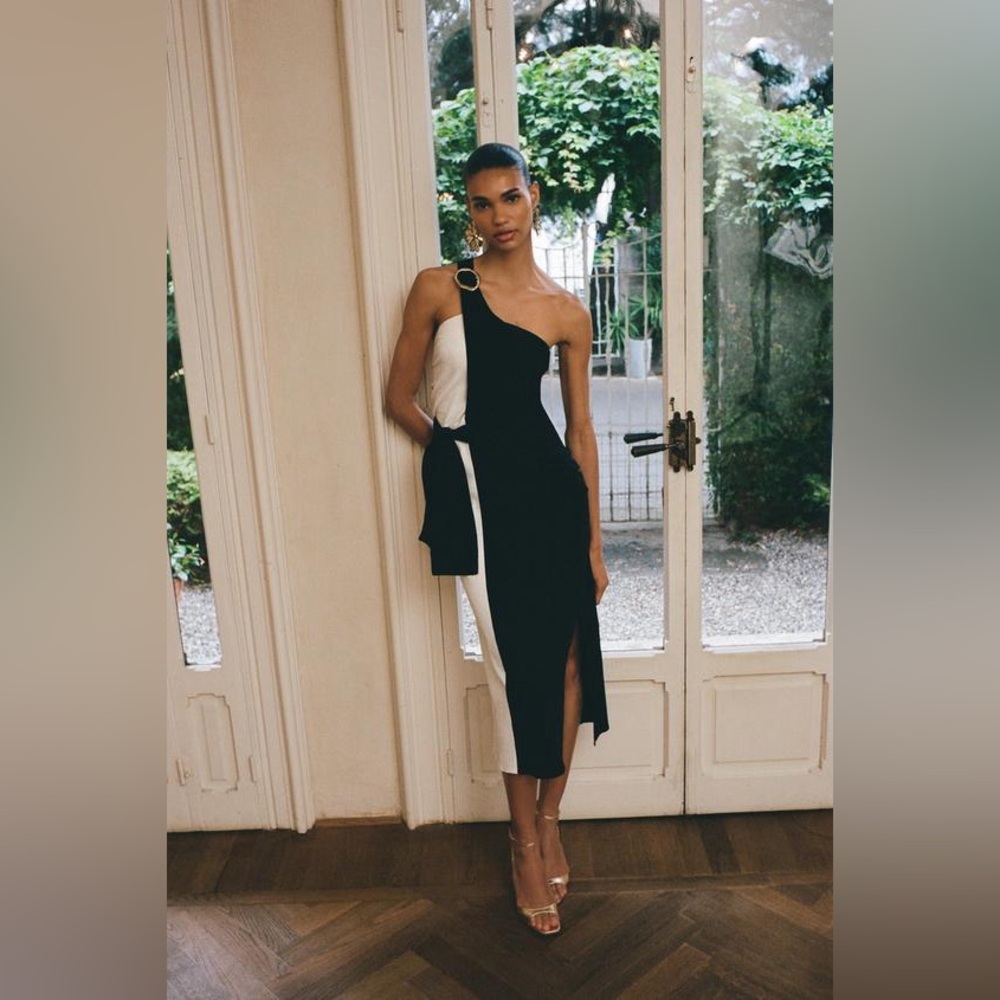 ZARA KNOTTED COMBINATION MIDI DRESS